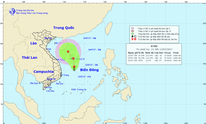 Dự b&aacute;o hướng đi của &aacute;p thấp tr&ecirc;n biển. Ảnh: nchmf.gov.vn