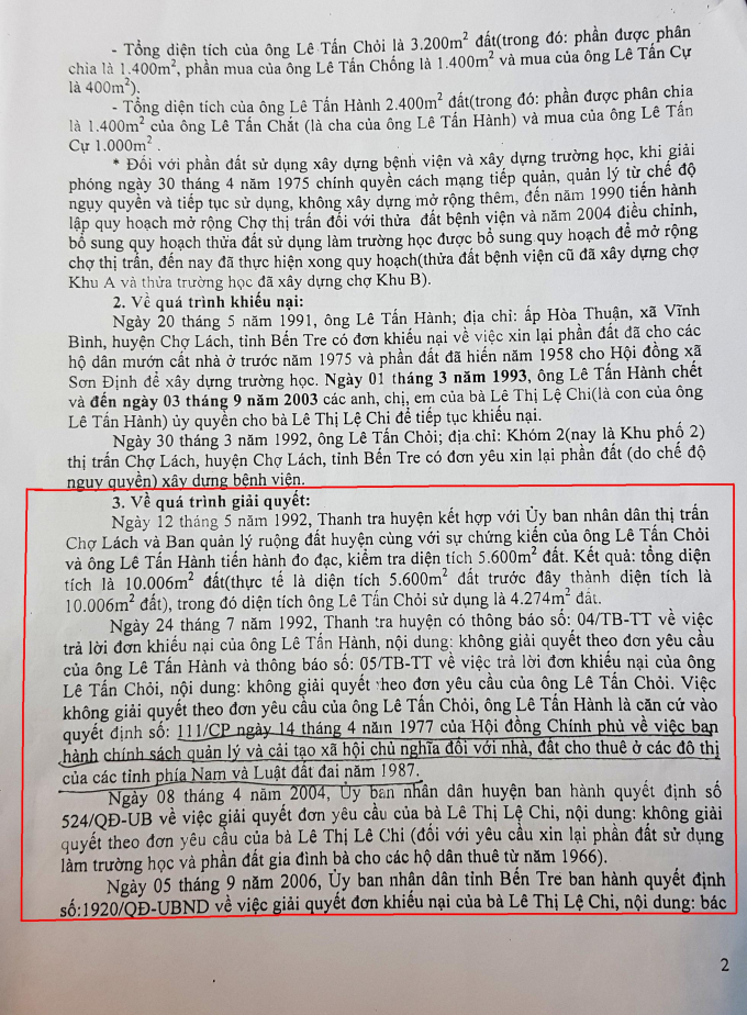 B&aacute;o c&aacute;o số 151/BC-TT của Thanh tra huyện Chợ Lạch n&ecirc;u r&otilde; qu&aacute; tr&igrave;nh giải quyết đơn thư của b&agrave; Chi.