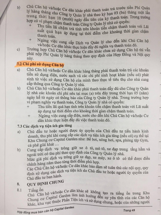 Việc xử l&yacute; vi phạm nghĩa vụ thanh to&aacute;n chi ph&iacute; sử dụng căn hộ đ&atilde; được n&ecirc;u rất r&otilde; trong phụ lục hợp đồng.