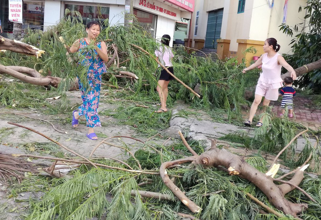 Sau b&atilde;o, người d&acirc;n th&agrave;nh Vinh ra đường