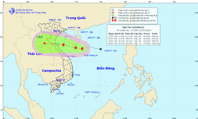 Dự b&aacute;o hướng đi của cơn b&atilde;o số 4. Ảnh: nchmf.gov.vn