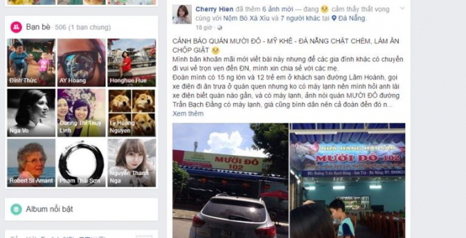 Lời tố qu&aacute;n chặt ch&eacute;m tr&ecirc;n FB của chị Hiền.