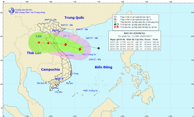 Dự b&aacute;o hướng đi của cơn b&atilde;o số 4. Ảnh: nchmf.gov.vn