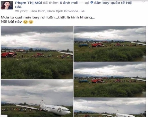 Facebook tung tin thất thiệt m&aacute;y bay rơi ở s&acirc;n bay Nội B&agrave;i l&agrave; hoang mang dư luận.