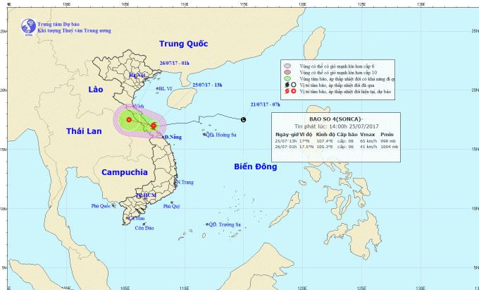B&atilde;o số 4 tiến s&aacute;t c&aacute;c tỉnh Quảng B&igrave;nh - Quảng Trị. Ảnh: nchmf.gov.vn