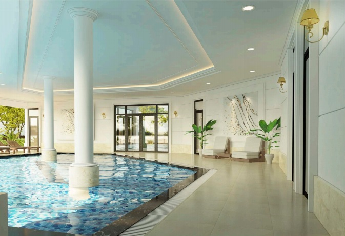 Tiện &iacute;ch Clubhouse với bể bơi trong nh&agrave;, bể bơi ngo&agrave;i trời, thư viện&hellip; g&oacute;p phần mang đến cho cư d&acirc;n những ph&uacute;t gi&acirc;y thư gi&atilde;n thoải m&aacute;i - (H&igrave;nh ảnh phối cảnh minh họa).