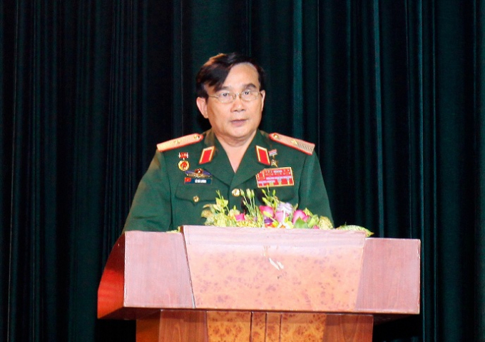 Thiếu tướng, AHLLVTND L&ecirc; M&atilde; Lương, Chủ tịch Hiệp hội ph&aacute;t biểu tại đ&ecirc;m&nbsp;Thi&ecirc;n Anh H&ugrave;ng Ca - S&acirc;u đậm Nghĩa t&igrave;nh.