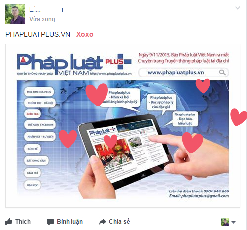 Khi g&otilde; xong từ xoxo,Hali&nbsp;tr&ecirc;n status rồi đăng l&ecirc;n những tr&aacute;i tim đ&atilde; bay l&ecirc;n