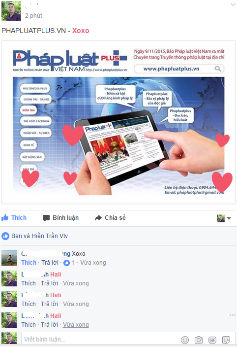 Khi ch&uacute;ng ta g&otilde;&nbsp;xoxo,Hali trong b&igrave;nh luận rồi đăng l&ecirc;n c&aacute;c tr&aacute;i tim sẽ hiện ra