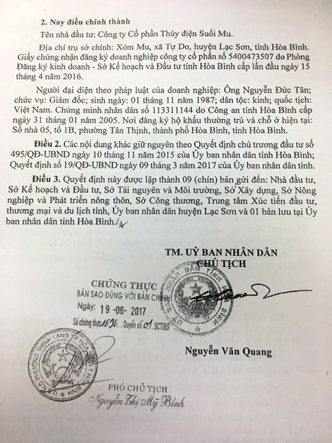 Quyết định điều chỉnh t&ecirc;n nh&agrave; đầu tư. (Ảnh: H.V/Vietnam+)