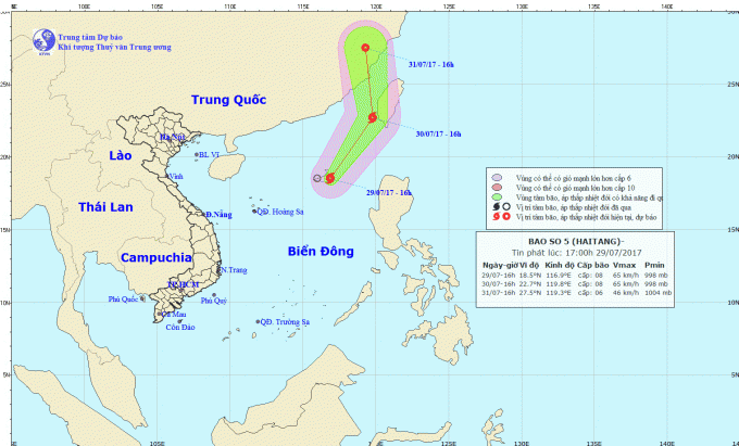 Dự b&aacute;o hướng đi của cơn b&atilde;o số 5. Ảnh: nchmf.gov.vn&nbsp;