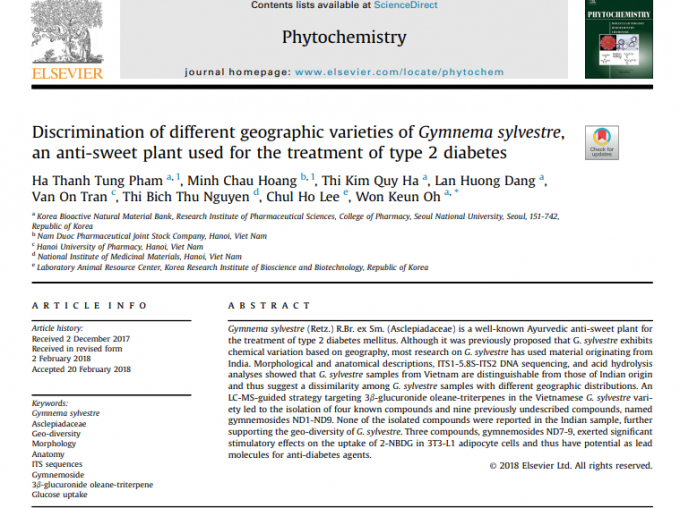Tạp ch&iacute; Phytochemistry - tạp ch&iacute; nổi tiếng thế giới &ndash; tạp ch&iacute; ch&iacute;nh thức của Hiệp hội Thực vật H&oacute;a học Ch&acirc;u &Acirc;u v&agrave; Hiệp hội Thực vật H&oacute;a học Bắc Mỹ  Link tạp ch&iacute;: https://www.sciencedirect.com/science/article/abs/pii/S0031942218300517