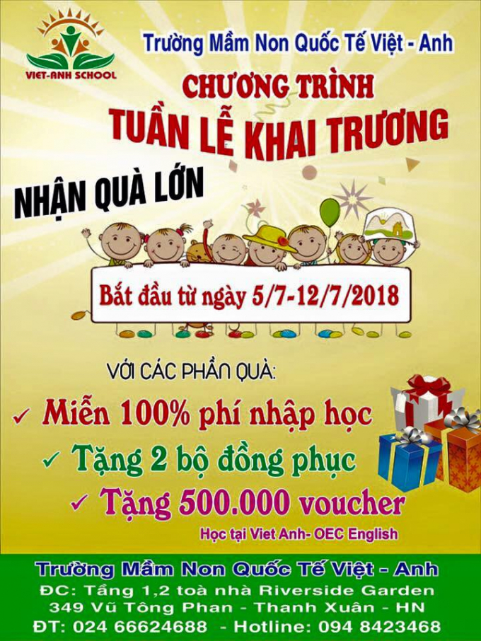 Những lời quảng cáo có cánh của trường m&acirc;̀m non qu&ocirc;́c t&ecirc;́ Vi&ecirc;̣t Anh.