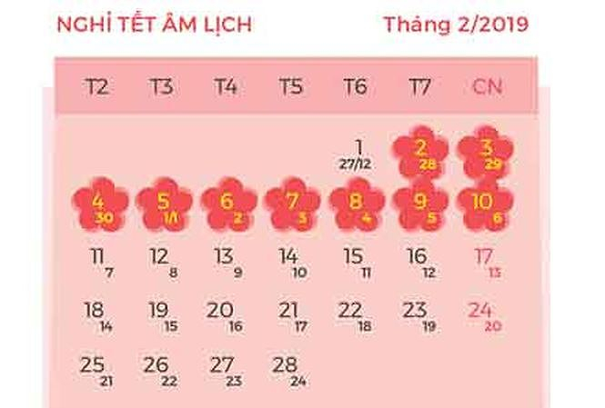 Lịch nghỉ Tết &Acirc;m lịch 2019.