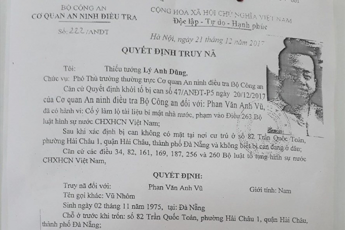 Quyết định truy n&atilde; Vũ