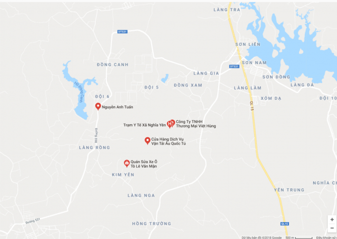 Vị tr&iacute; x&atilde; Nghĩa Y&ecirc;n, huyện Nghĩa Đ&agrave;n, Nghệ An nơi xảy ra sự việc. Ảnh Googlemap.