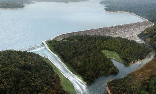 H&igrave;nh m&ocirc; phỏng đập nước thuỷ điện Xe Pian - Xe Namnoy khi hoạt động năm 2019.&nbsp;Ảnh: PNPC