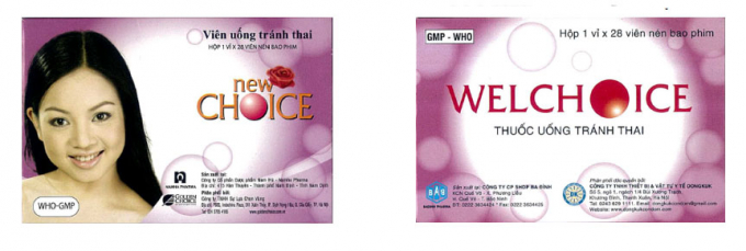 Thuốc tr&aacute;nh thai Newchoice v&agrave; thuốc tr&aacute;ng thai WELCHOICE. (Ảnh: Lao Động)