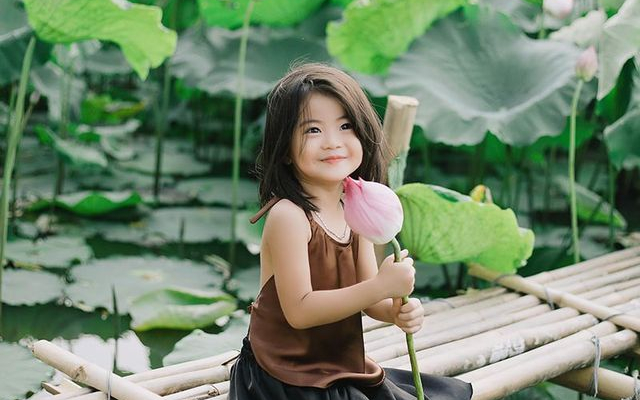 Bé gái xinh như thiên thần bên hoa sen đốn tim cộng đồng mạng