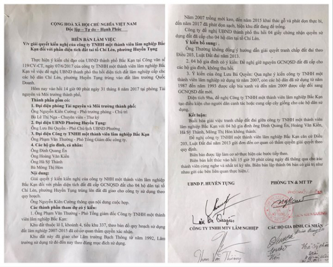 Từ năm 2017, người dân tổ Chí Lèn (phường Huyền Tụng, thành phố Bắc Kạn) và Công ty TNHH MTV Lâm nghiệp Bắc Kạn đã có các cuộc đối thoại nhưng đến nay vụ việc vẫn chưa được giải quyết.