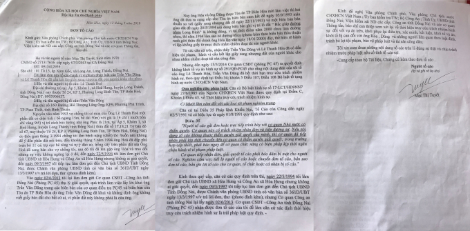 Đơn phản ánh của bà Mạc Thị Tuyết.