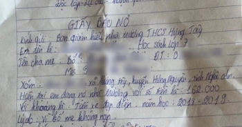 Học sinh lớp 7 viết “giấy báo nợ” vì gia đình chưa đóng 162.000 đồng tiền gửi xe
