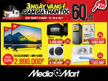 3 ngày vàng điện máy giảm giá thần tốc đến 60% - TV 40’’ chỉ 2,89 triệu