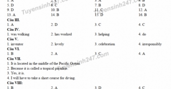 Đáp án đề thi môn thi Tiếng Anh vào lớp 10 vào THPT tỉnh Phú Thọ năm 2020