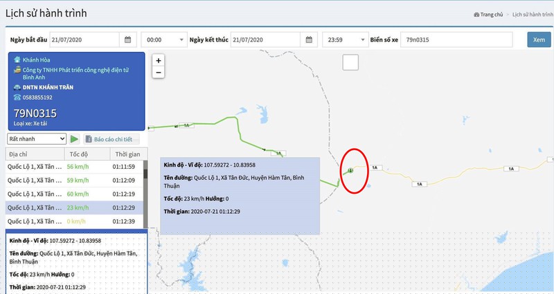 Lịch sử hành trình xe tải.