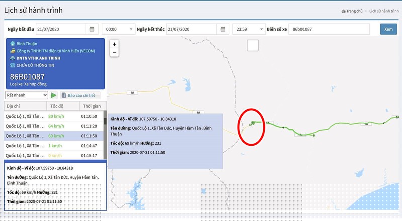Lịch sử hành trình xe khách.