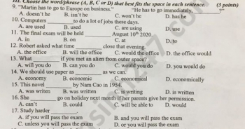 Đáp án đề thi vào lớp 10 môn Anh năm 2020 tỉnh Phú Yên