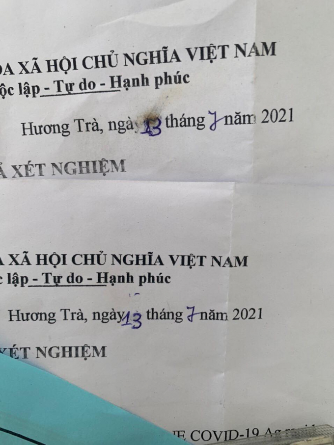 Kết quả xét nghiệm bị tẩy xóa.