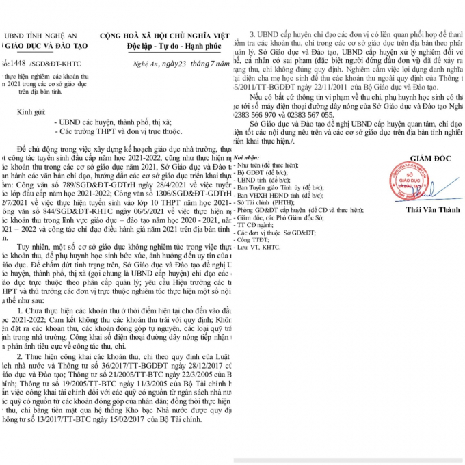 Nghệ An kiên quyết xử lý nghiêm đối với các đơn vị vi phạm trong công tác thu đầu năm học
