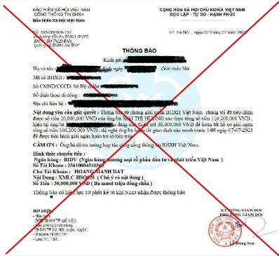 Làm giả thông báo của cơ quan quan BHXH để lừa đảo NLĐ.