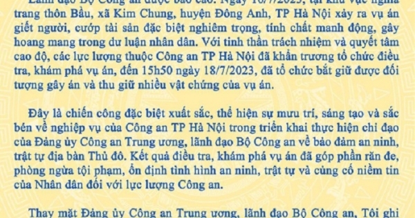 Lãnh đạo Bộ Công an gửi thư khen Công an TP Hà Nội trong đấu tranh với tội phạm
