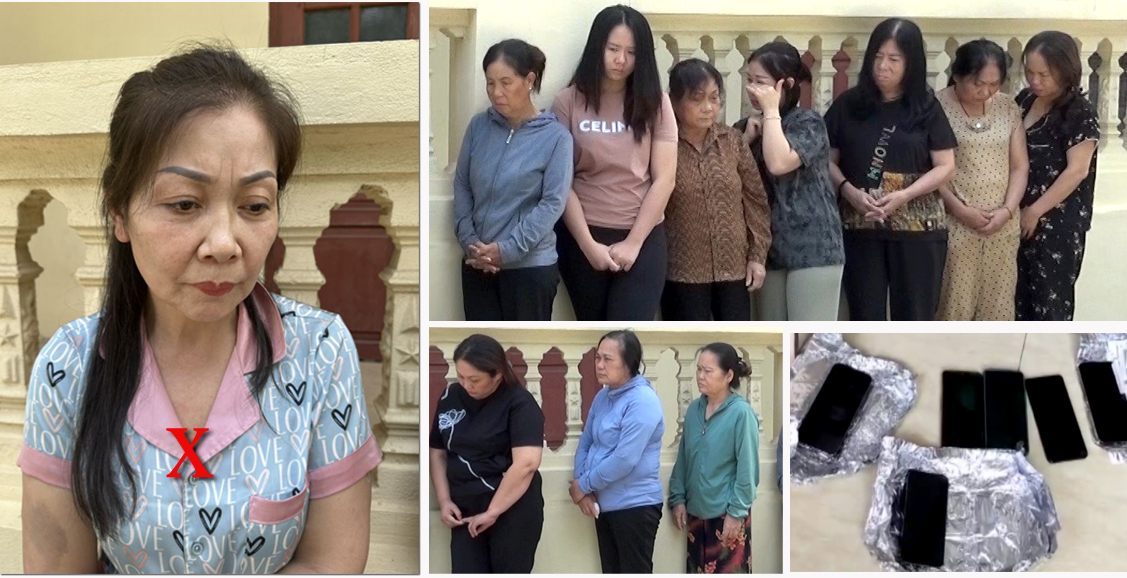 Đối tượng Ngô Thị Phương (X) cùng các đối tượng trong ổ nhóm trộm cắp móc túi tại khu vực lễ hội. (Ảnh: Công an Thanh Hoá)