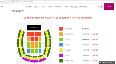 V&eacute; xem chung kết Hoa hậu Việt Nam được c&ocirc;ng bố gi&aacute; từ 2,1 - 25 triệu đồng.