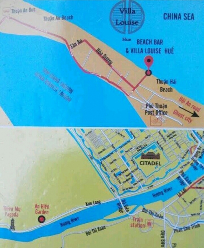 Tấm bản đồ của Khu du lịch Villa Louise tự in ấn ghi v&ugrave;ng Biển Đ&ocirc;ng của Việt Nam th&agrave;nh biển Trung Quốc.&nbsp;
