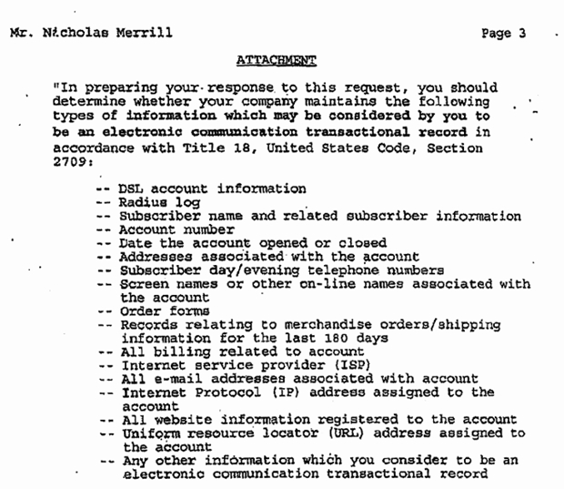 Danh s&aacute;ch d&agrave;i dằng dặc c&aacute;c th&ocirc;ng tin m&agrave; FBI thường y&ecirc;u cầu c&aacute;c c&ocirc;ng ty cung cấp.&nbsp;