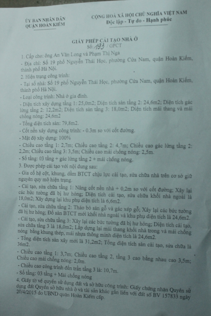 Giấy ph&eacute;p cải tạo của ng&ocirc;i nh&agrave;.