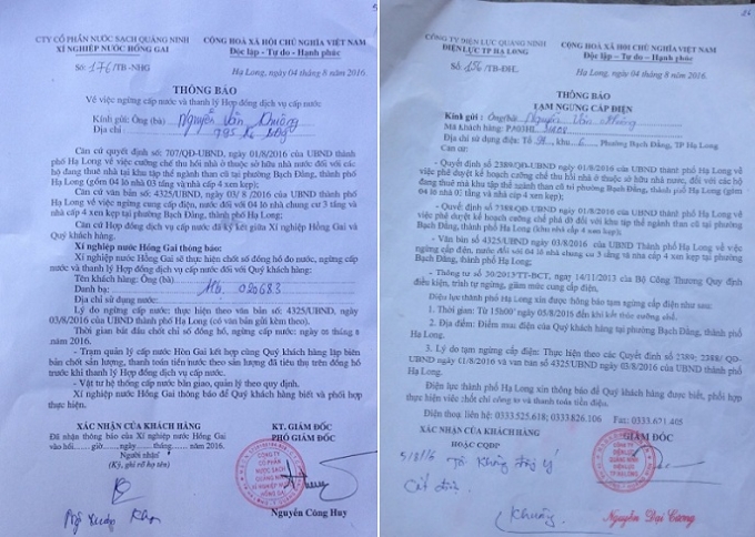 C&aacute;c th&ocirc;ng b&aacute;o cắt điện, nước lần lượt được c&aacute;c cơ quan chức năng căn cứ quyết định của UBND TP Hạ Long ban h&agrave;nh.