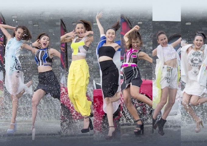 C&aacute;c c&ocirc; g&aacute;i trong phần thử th&aacute;ch đầu ti&ecirc;n - chụp h&igrave;nh với xe hơi.