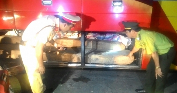 Thừa Thiên-Huế: CSGT bắt giữ nhiều tấm gỗ lậu che giấu tinh vi trên xe khách