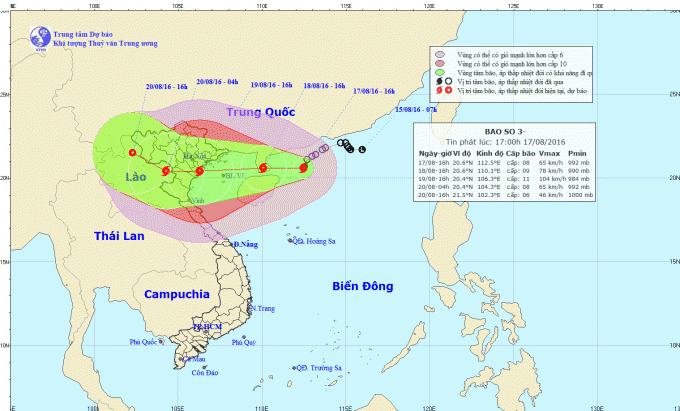 Dự b&aacute;o hướng đi của cơn b&atilde;o số 3. Ảnh: nchmf.gov.vn