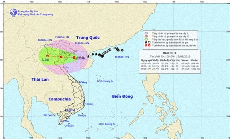 Dự b&aacute;o vị tr&iacute; v&agrave; đường đi của b&atilde;o số 3 trong những giờ tới.