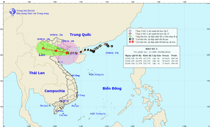Dự b&aacute;o hướng đi của b&atilde;o số 3. Ảnh: nchmf.gov.vn