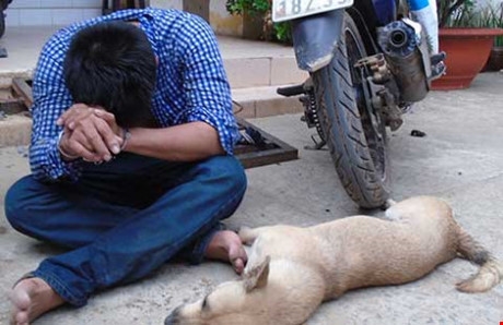 Một đối tượng trộm ch&oacute; bị bắt tại thị x&atilde; Thuận An, B&igrave;nh Dương. Ảnh: M.DUY