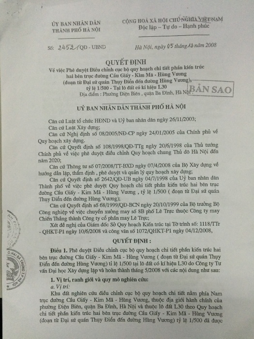 Quyết định 2452 của UBND TP H&agrave; Nội.