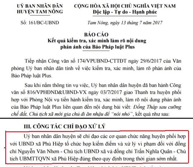 &nbsp;B&aacute;o c&aacute;o số 161/BC-UBND của UBND huyện Tam N&ocirc;ng.