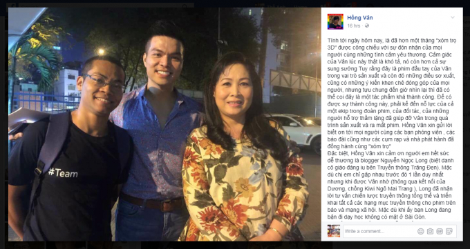 NSND Hồng V&acirc;n d&agrave;nh lời cảm ơn đặc biệt tới blogger Nguyễn Ngọc Long.